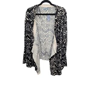 Olivia Sky Womens Black & White Open Front Cardigan Sweater XL 60% Cotton 40% Ra